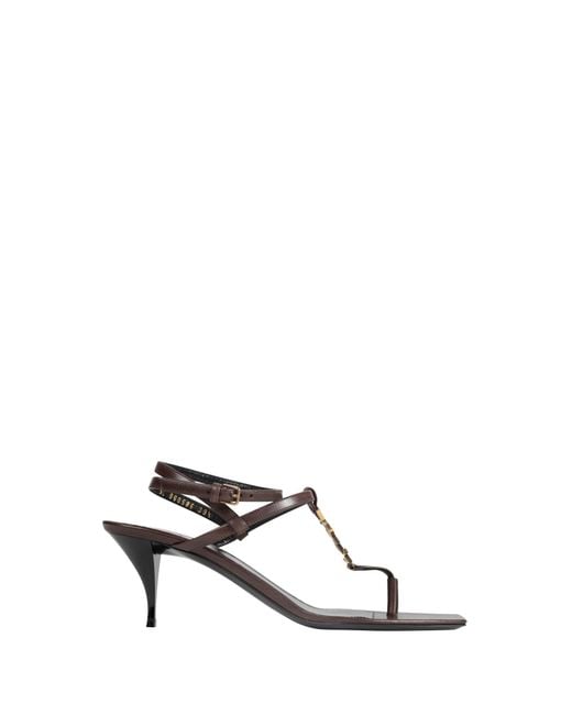 Saint Laurent Brown Cassandre Leather Sandals