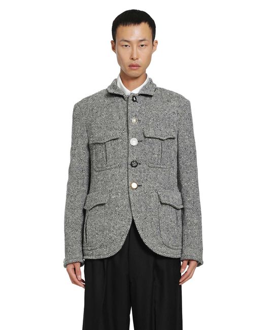 Junya Watanabe Gray Herringbone Wool Jacket for men