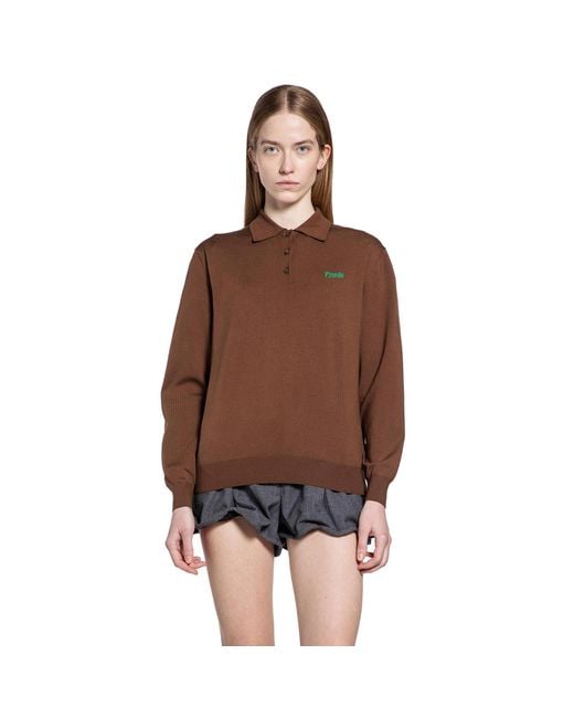 Prada Brown Silk Long Sleeve Polo