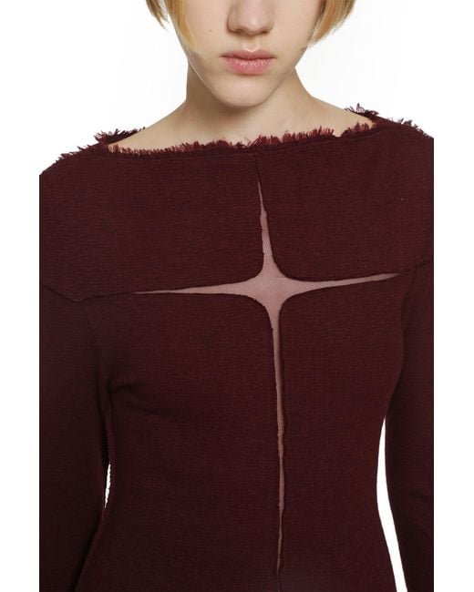 Daisy London Red Slubbed Rib Dress With Frayed Edges