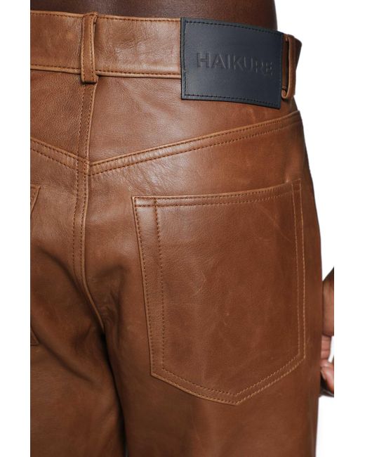 Haikure Brown Flora Silky Leather Trousers