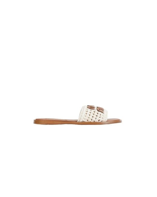 Miu Miu White Crochet And Leather Slides