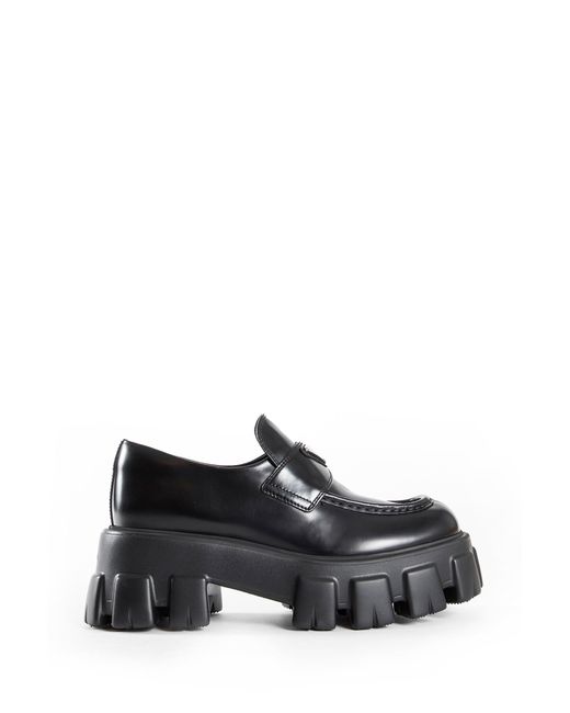 Prada Black Brushed Leather Monolith Loafers