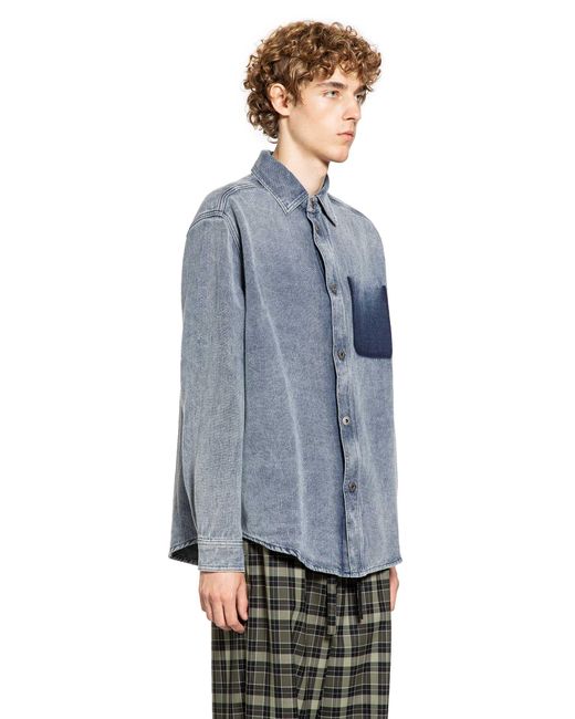 Loewe Blue Cotton Linen Long Sleeve Shirt for men