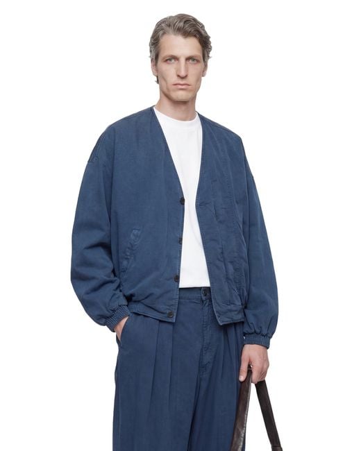 Hed Mayner Blue V-Neck Denim Jacket for men