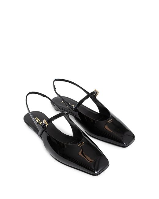 Prada Black Patent Leather Slingback Ballerinas