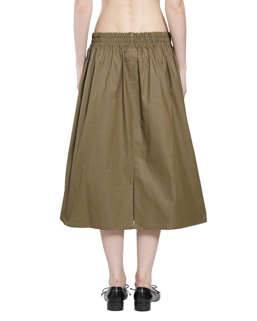 MM6 by Maison Margiela Green Coated Cotton Midi Skirt