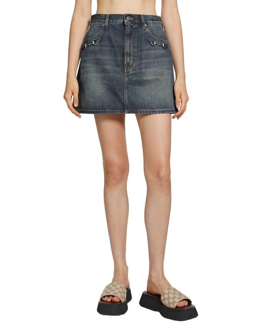 Gucci Blue Horsebit Denim Mini Skirt