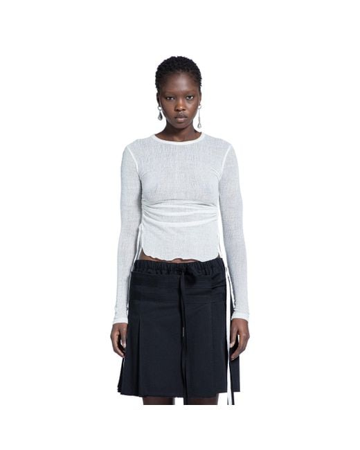 Ann Demeulemeester White Oke Long Sleeve Crop Top