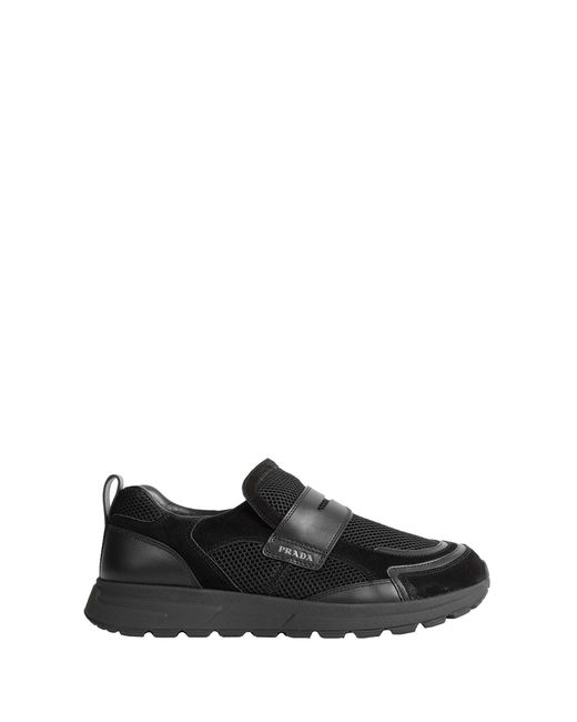Prada Black Prax Mesh And Leather Loafers for men