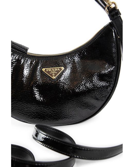 Prada Black Arqué Naplak Patent Leather Shoulder Bag