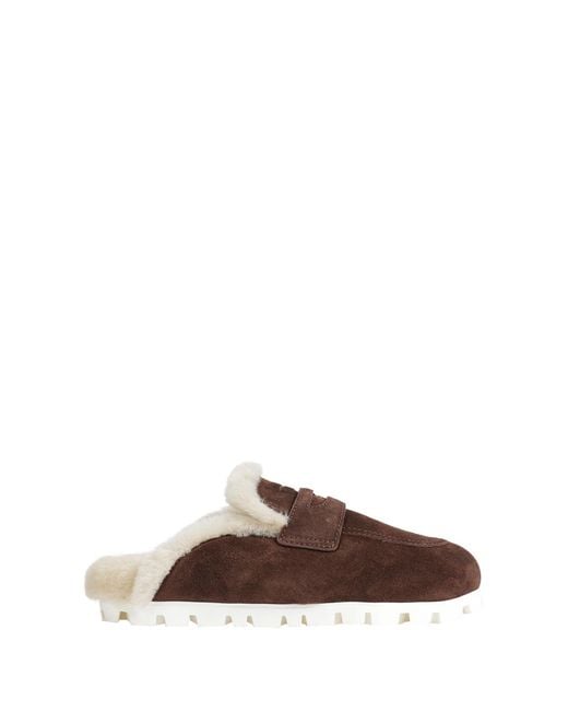 Miu Miu Brown Shearling-Lined Suede Mules