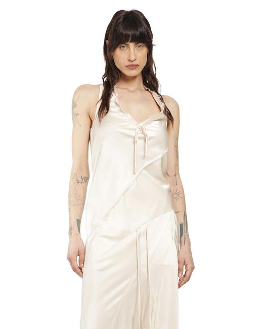 Yehuafan White Silk Satin Sleeveless Top
