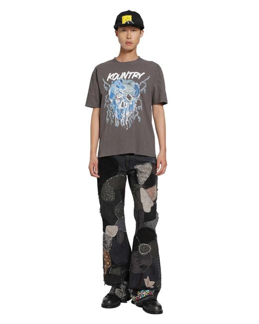 Kapital Black 14Oz X Denim 5P Rat Flare Pants for men