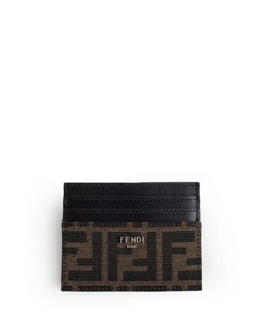 Fendi Black Ff Fabric And Leather Card Holder for men