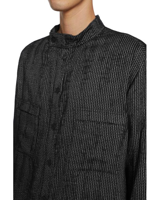 Yohji Yamamoto Black Stripe Stand Collar Blouse for men