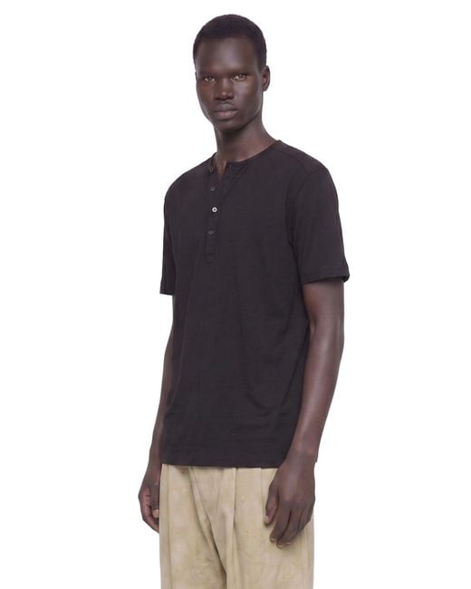 Ziggy Chen Black Henley Neck Gathered T-Shirt for men