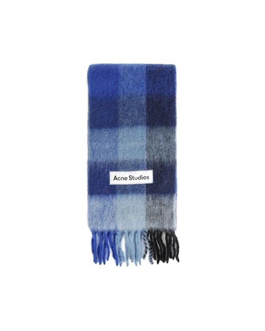 Acne Blue Checked Scarf for men