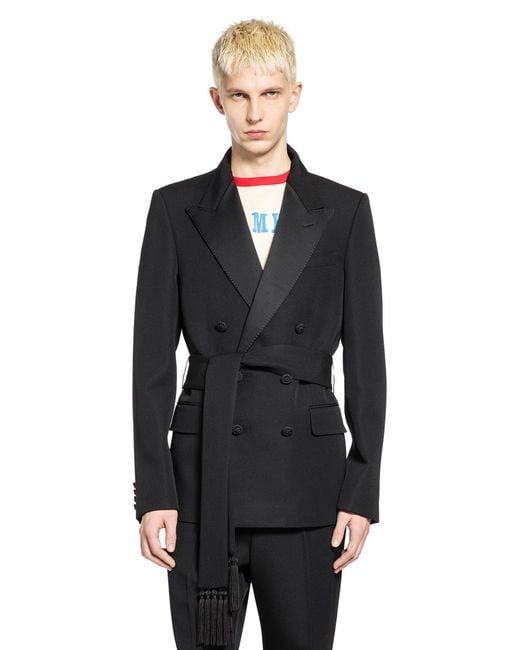 Valentino Black Double-Breasted Wool Blazer With Belt for men