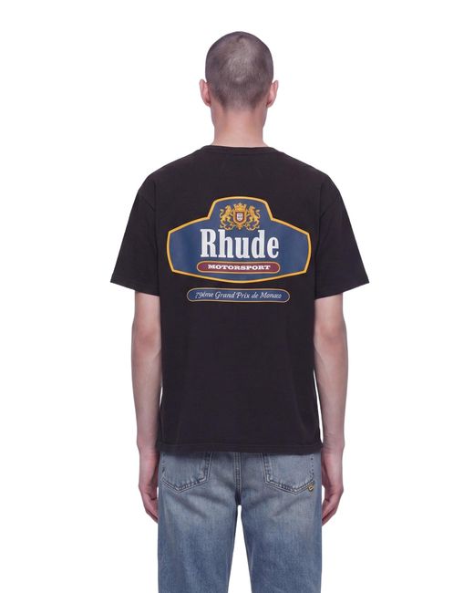 Rhude Black Racing Crest Tee for men