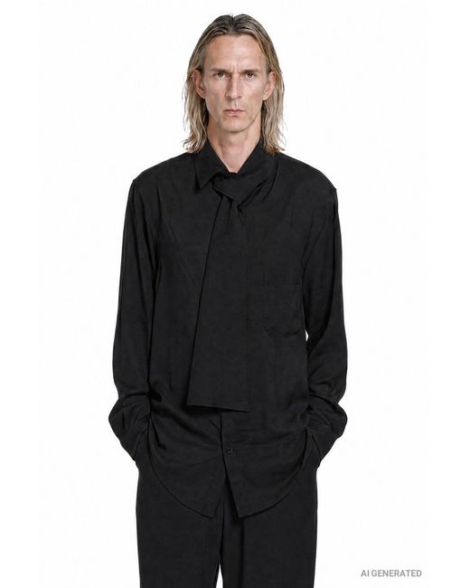 Yohji Yamamoto Black Scarf Collar Blouse for men