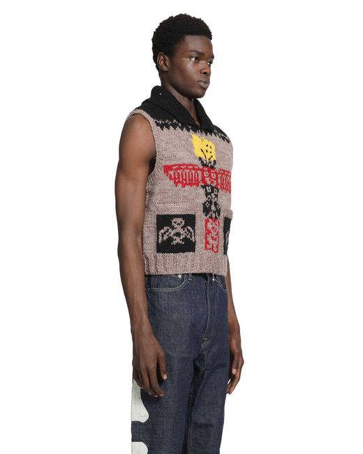 Kapital Natural Hand Knit Peckish Totem Pole Vest for men