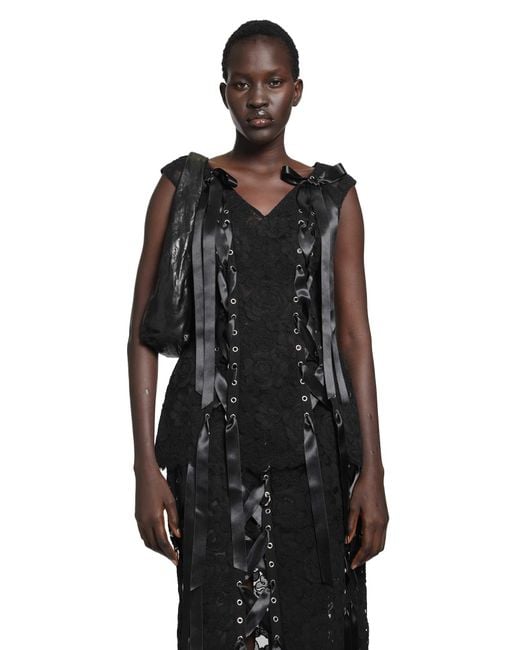Simone Rocha Black Unraveling Ribbon Portrait Top