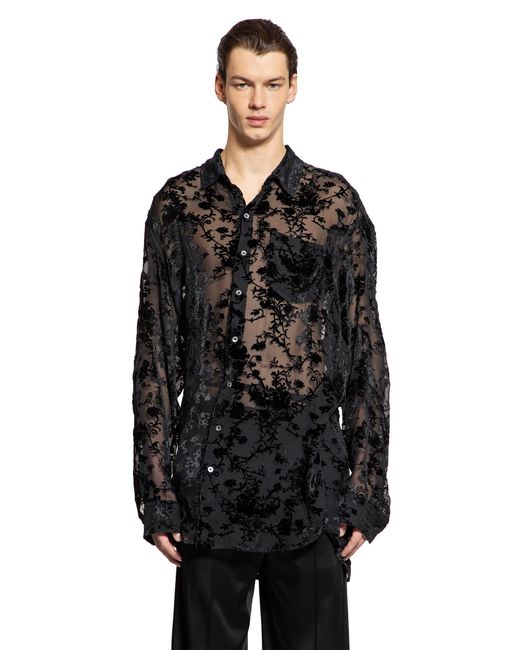 Ann Demeulemeester Black Mark High Comfort Shirt In Velvet Dévoré for men