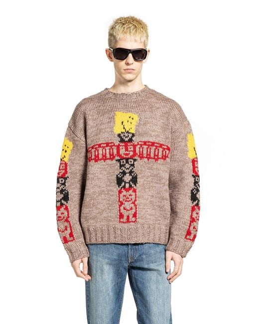 Kapital Red Hans Knit Peckish Totem Pole Cowichan Sweater for men