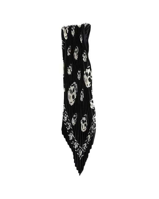 McQueen Black Pleated Skull Scarf