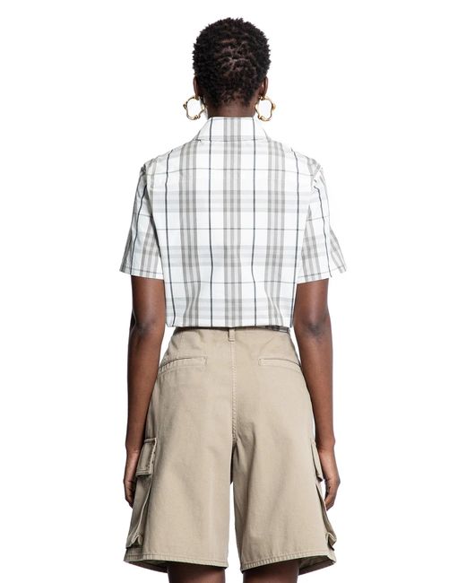 Burberry Natural Cropped Check Cotton Short Sleeve Shirt