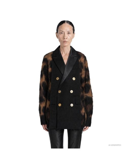 Sacai Black Leopard Wool Knit Cardigan