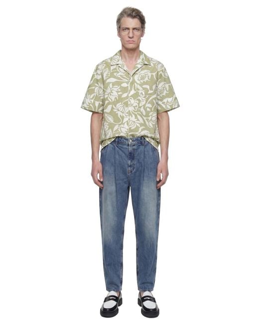 Hed Mayner Green Floral Print Shirt for men