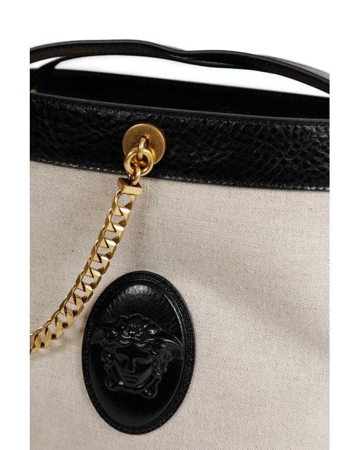 Versace Black Pivot Small Canvas Bucket Bag