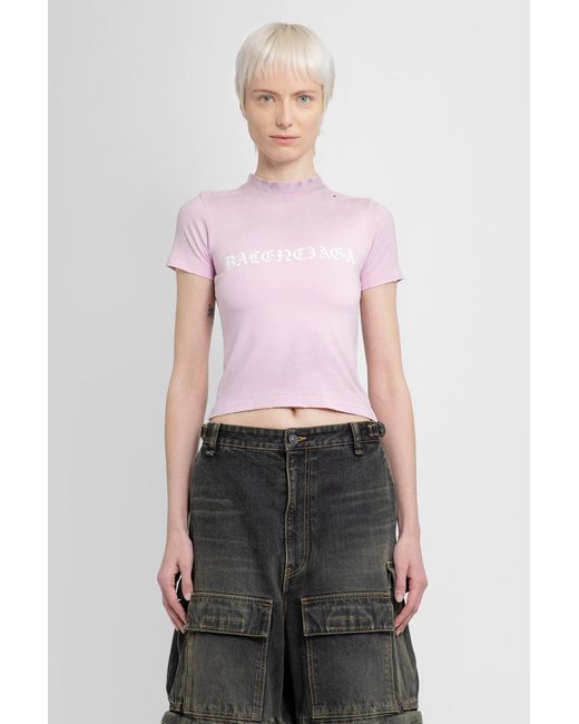 Balenciaga Pink Cropped Cotton Jersey T-shirt