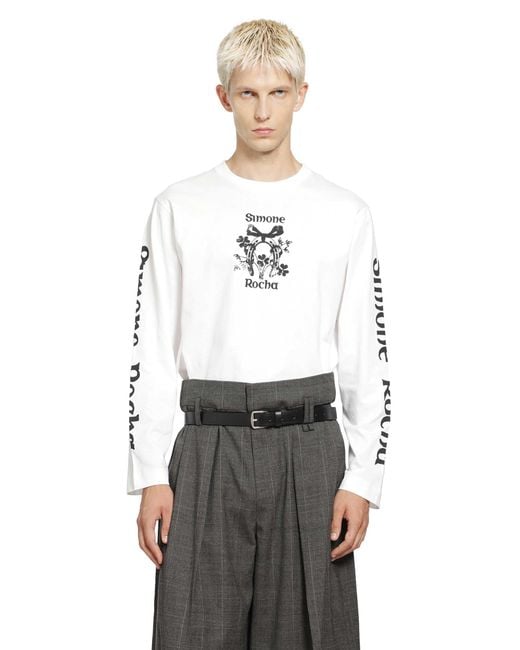 Simone Rocha White Coming Up Roses Print Long Sleeve Tee for men