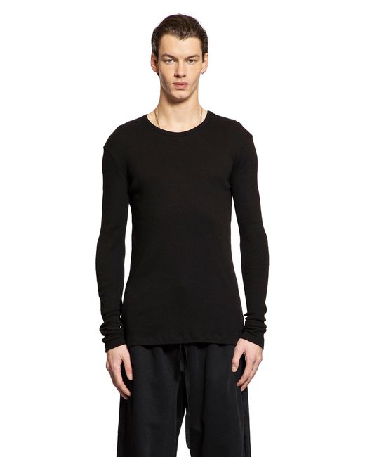 Ann Demeulemeester Black Greg Long Sleeve T-shirt In Cotton Rib Jersey for men