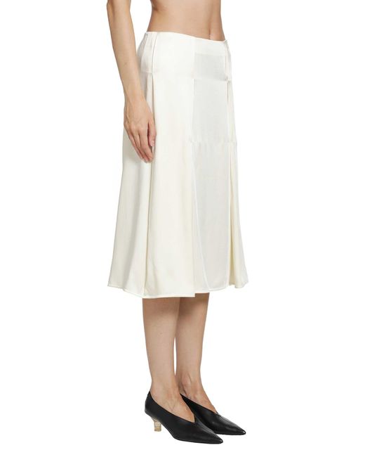 Jil Sander White Envers Satin Pleated Skirt