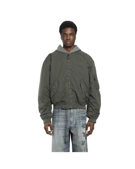 Balenciaga Gray Hooded Standard Bomber Jacket for men