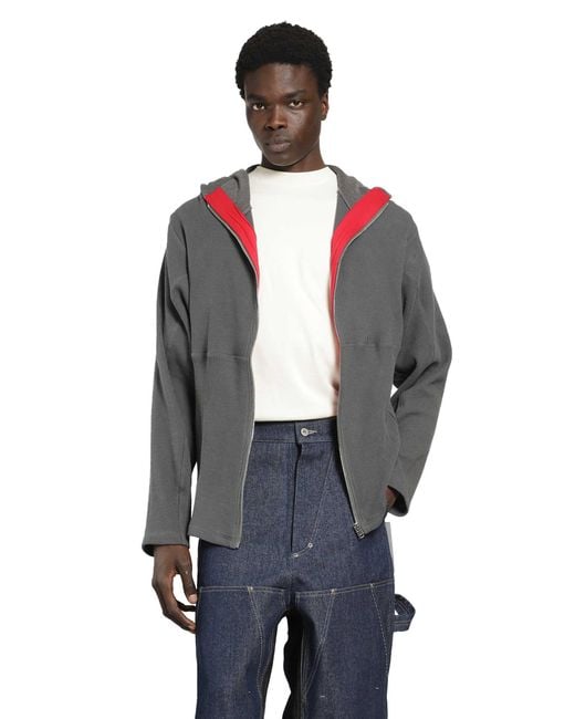 BRYAN JIMENE`Z Gray Thermal Zip-Up Hoodie for men