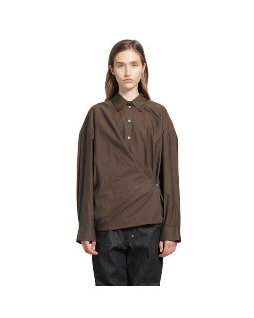 Lemaire Brown Straight Collar Twisted Shirt