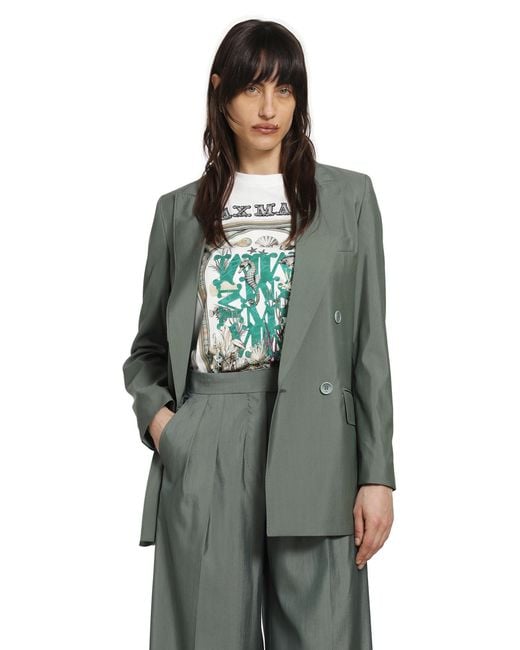 Max Mara Green Double-Breasted Wool And Silk Blazer