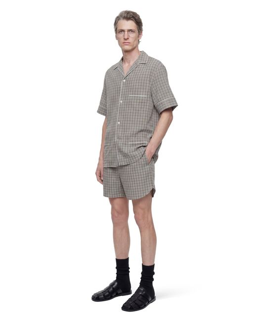Hed Mayner Gray Viscose Linen Check Shirt for men
