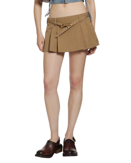 Miu Miu Natural Pleated Cotton Poplin Mini Skirt