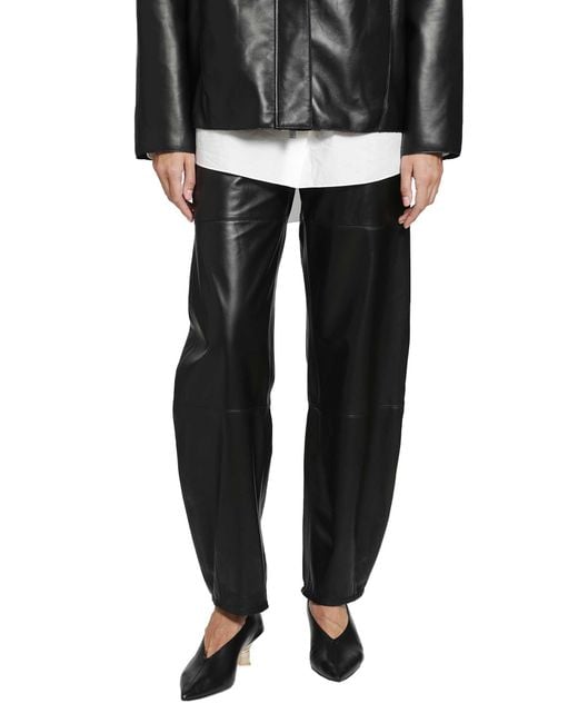 RETORI Black Leather Barrel Pants