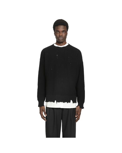 MM6 by Maison Margiela Black Distressed Cotton Sweater for men