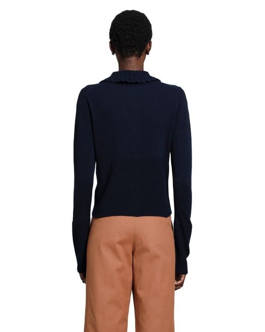 Chloé Blue Logo Embroidered Wool Cardigna