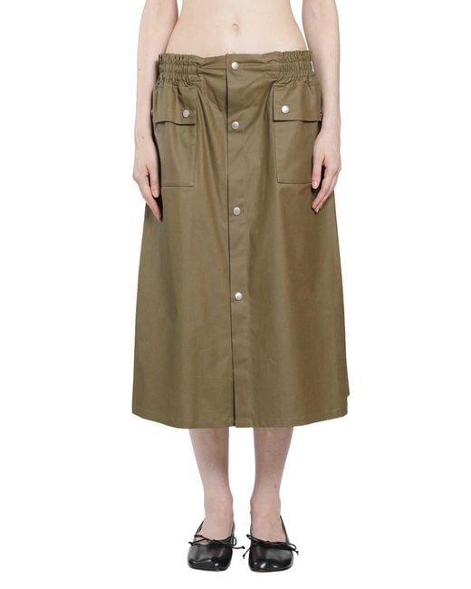 MM6 by Maison Margiela Green Coated Cotton Midi Skirt