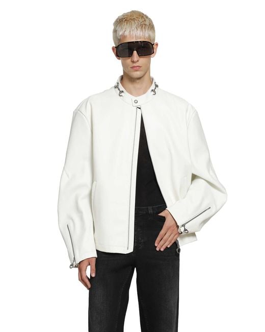 Gucci White Leather Horsebit Biker Jacket for men