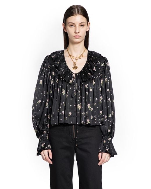 Chloé Black Liberty Print Maxi Gathered Ruffle Top